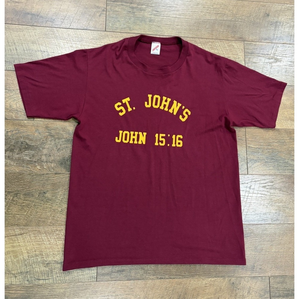 Vintage 90s St. John's University John 15:16‎ Religious Jesus Tee XL Maroon USA